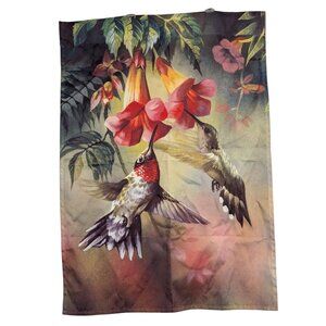 Hummingbird Garden Flag With Trumpet Flowers Print 28x39 Inches Outdoor Décor Po